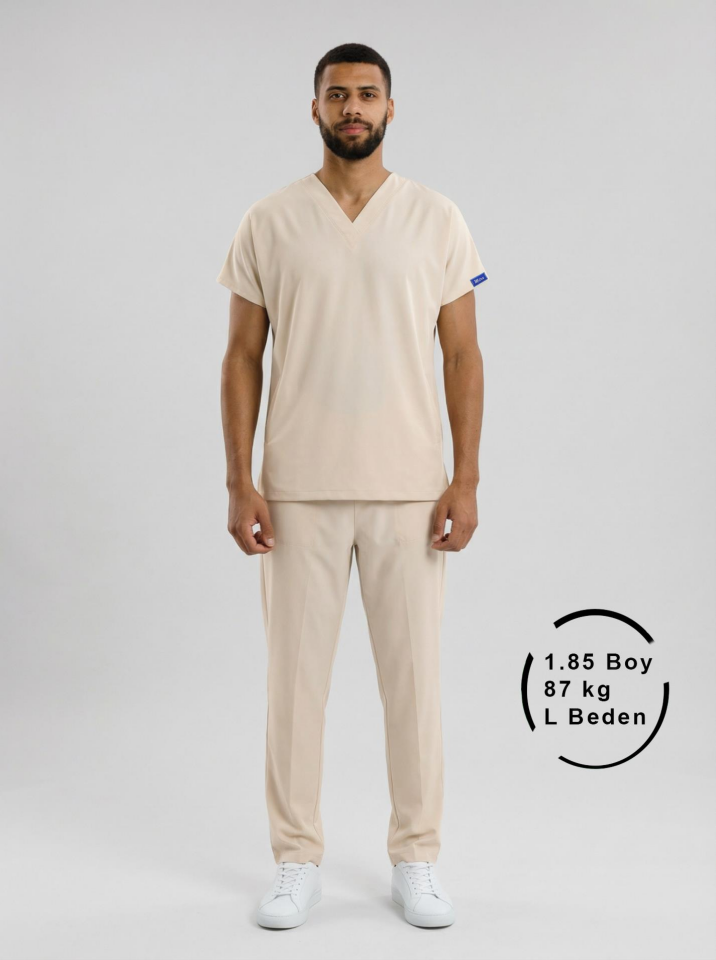 Kum Beji Likralı Hemşire Doktor Forması Unisex Cerrahi Takım Scrubs Üniforma