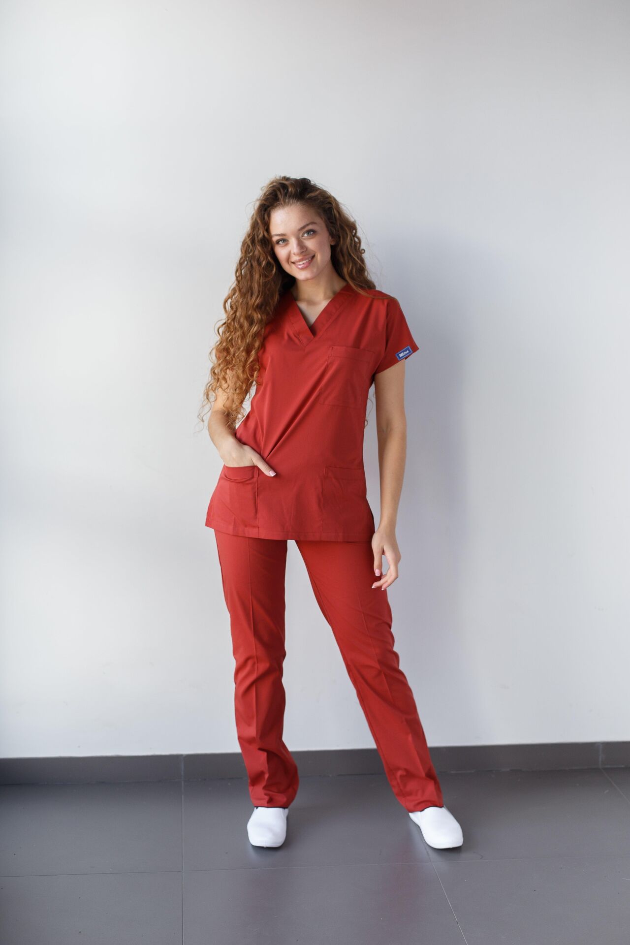 Kadın Likralı Yarasa Kol Hemşire Doktor Takım Kiremit Rengi