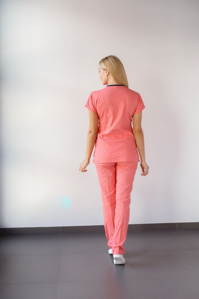 Kadın Likralı Yarasa Kol Hemşire Doktor Takım Somon