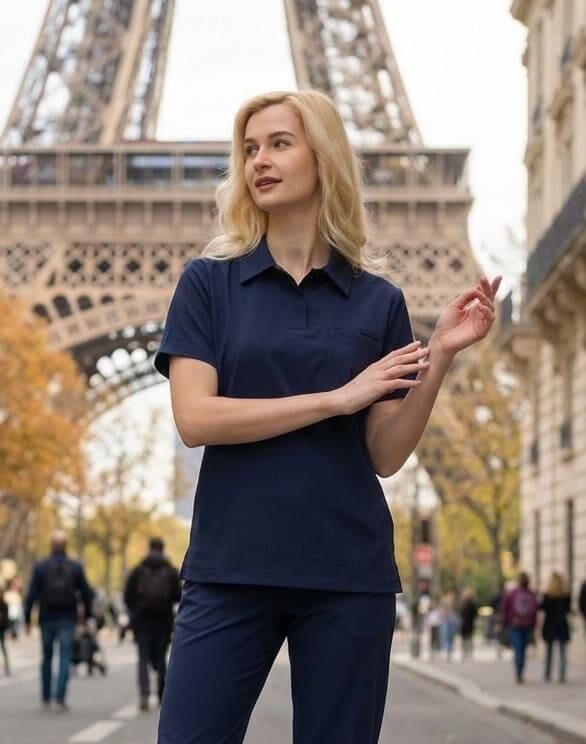 Kadın Paris Model Lacivert Likralı Cerrahi Hemşire Doktor Hastane Takımı