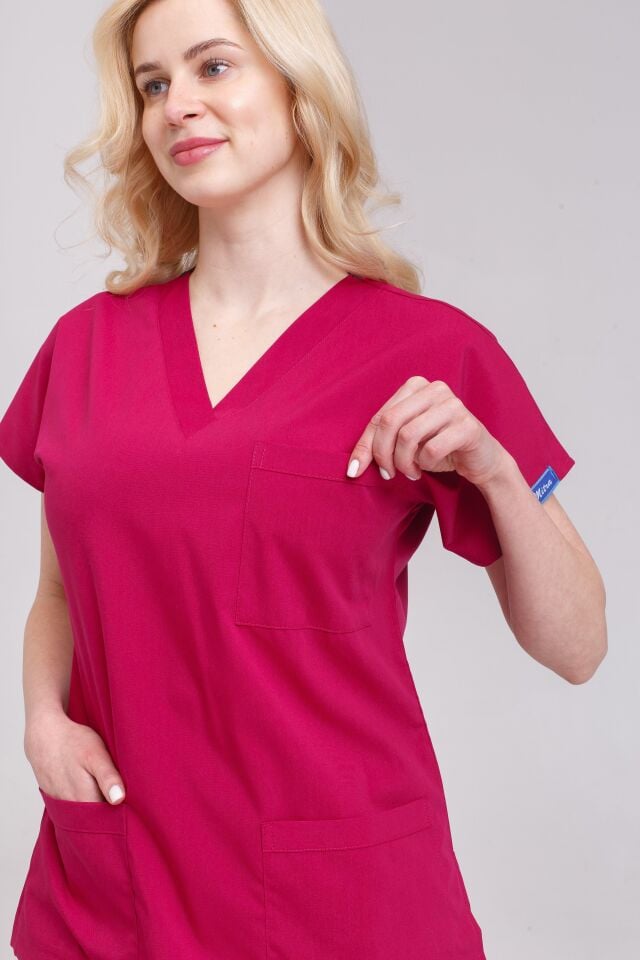 Kadın Likralı Yarasa Kol Hemşire Doktor Takım Vişne Rengi