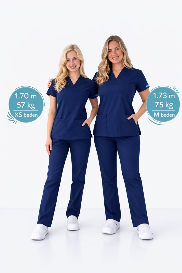 İndigo Açık Lacivert Likralı Hemşire Doktor Forması Unisex Cerrahi Takım Scrubs Üniforma