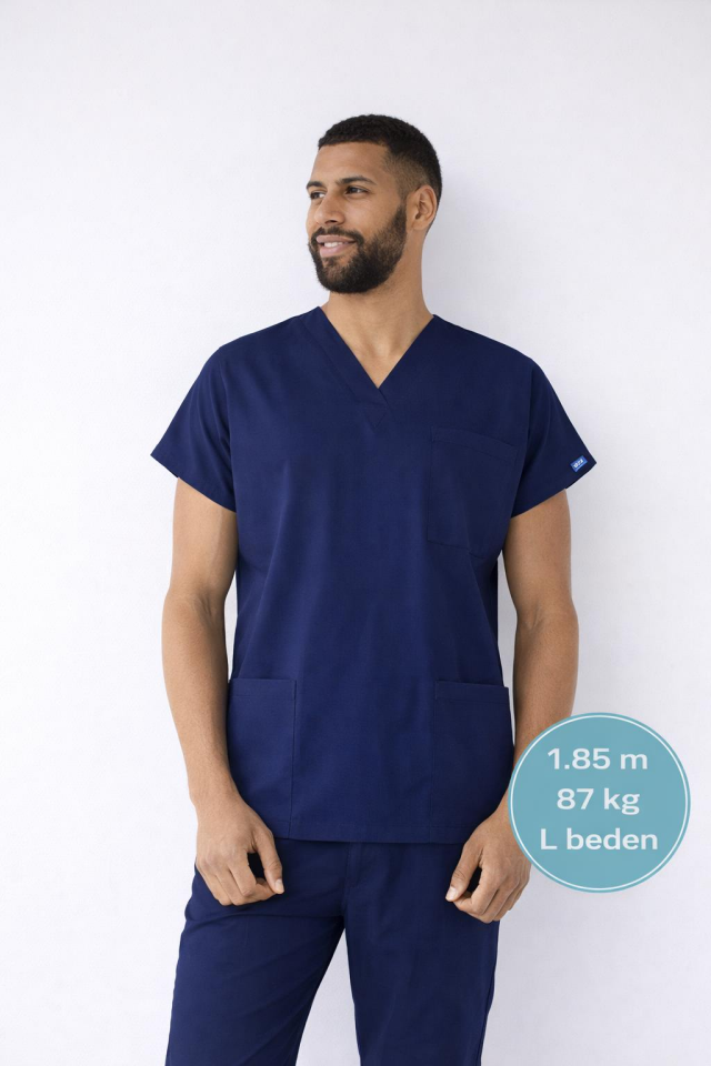 İndigo Açık Lacivert Likralı Hemşire Doktor Forması Unisex Cerrahi Takım Scrubs Üniforma