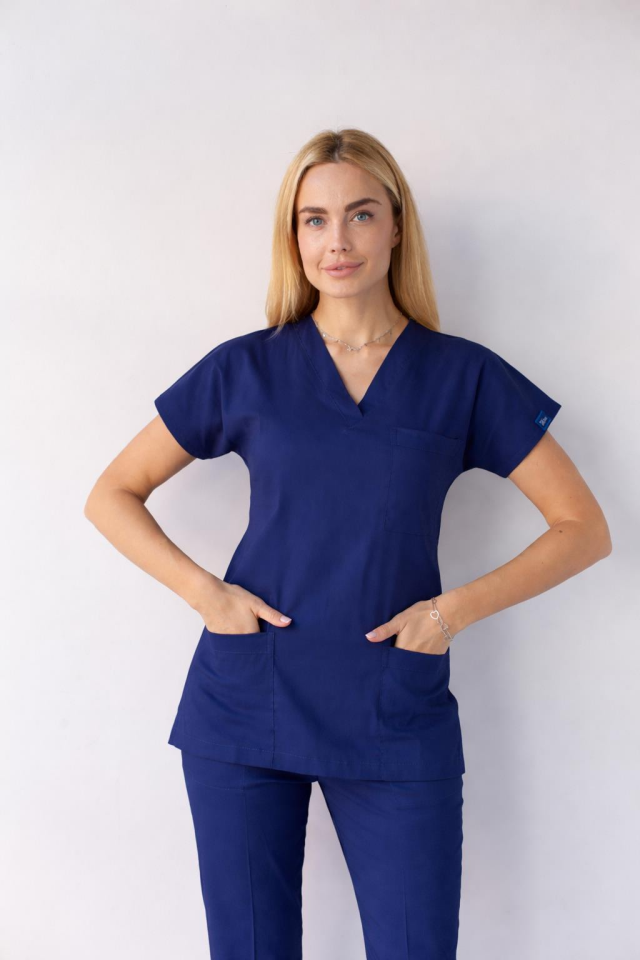 İndigo Açık Lacivert Likralı Hemşire Doktor Forması Unisex Cerrahi Takım Scrubs Üniforma