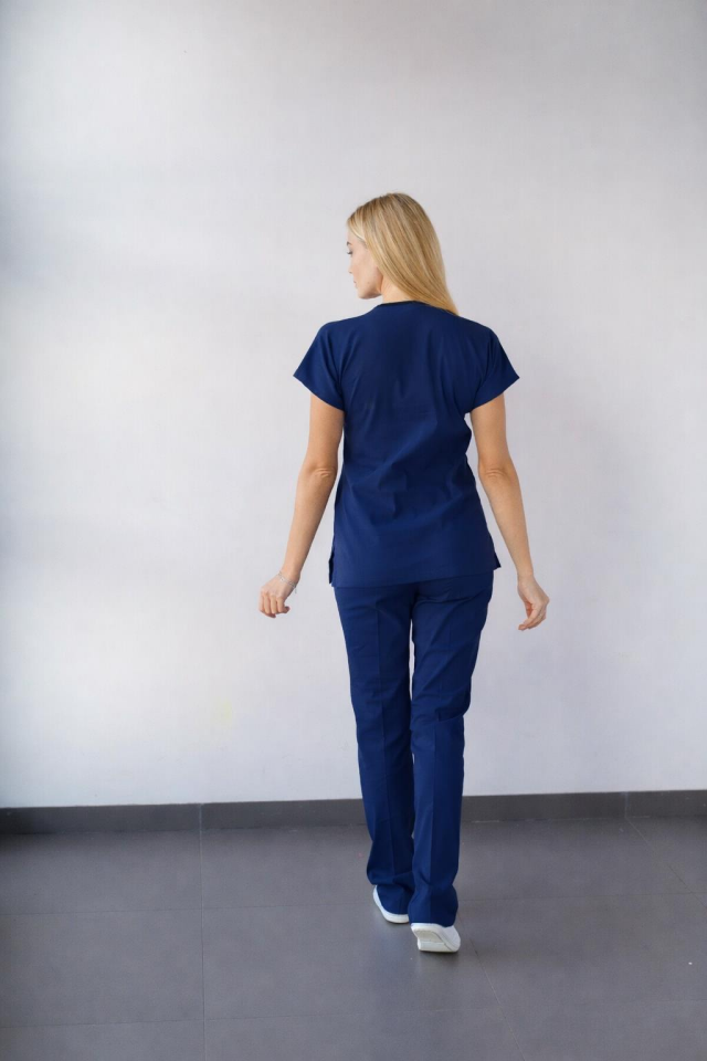 İndigo Açık Lacivert Likralı Hemşire Doktor Forması Unisex Cerrahi Takım Scrubs Üniforma