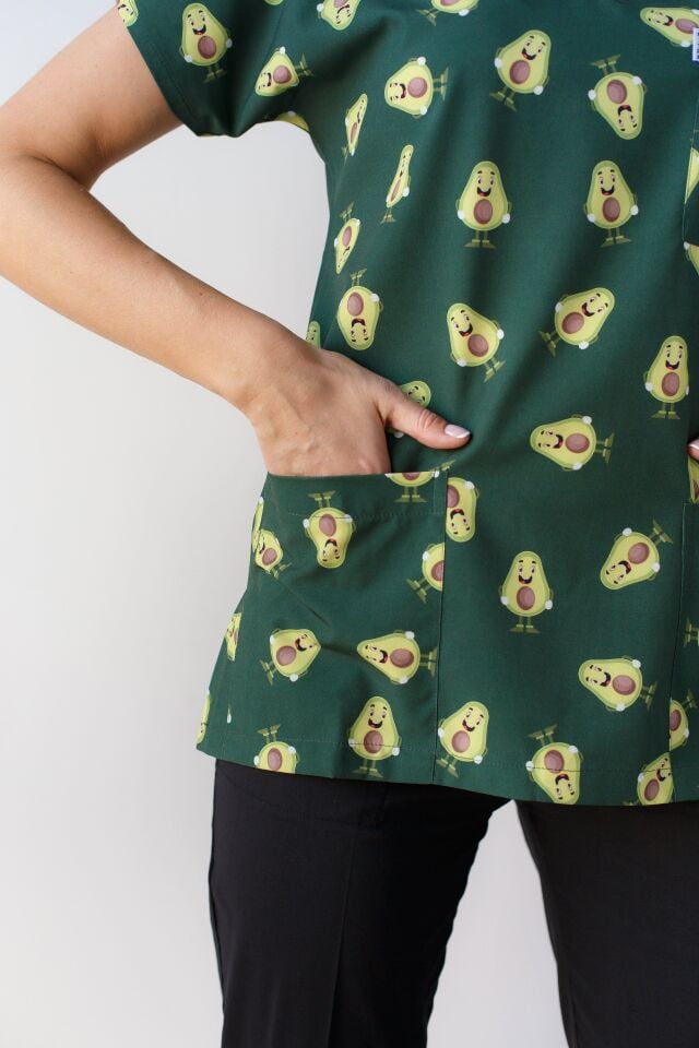 Kadın Likralı Yarasa Kol Hemşire Doktor Takım Avokado Desenli