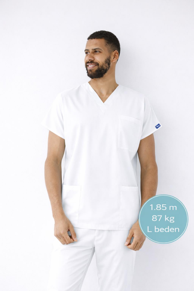 Beyaz  Likralı Hemşire Doktor Forması Unisex Cerrahi Takım Scrubs Üniforma