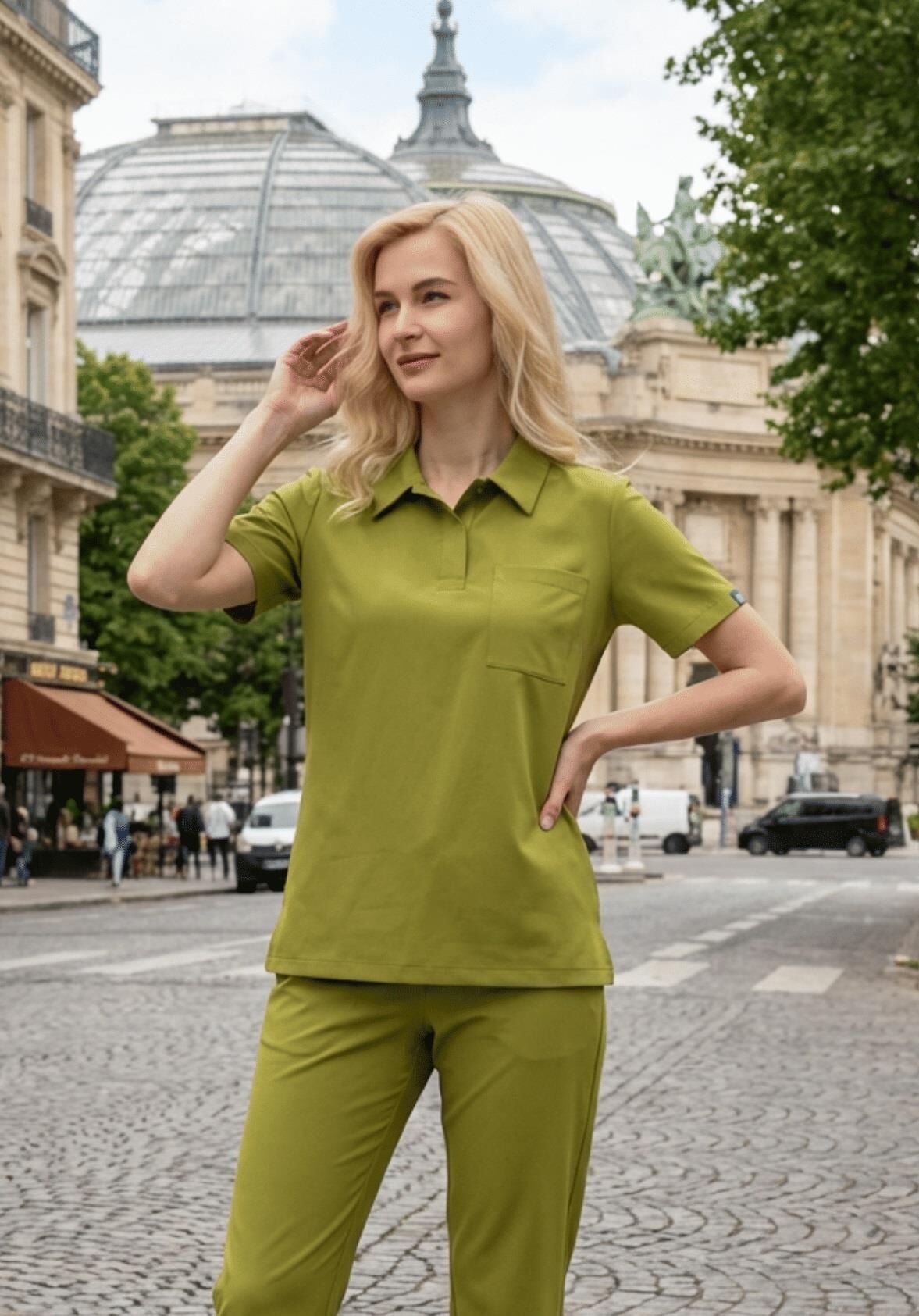 Kadın Paris Model Ceviz Yeşili Likralı Cerrahi Hemşire Doktor Hastane Takımı