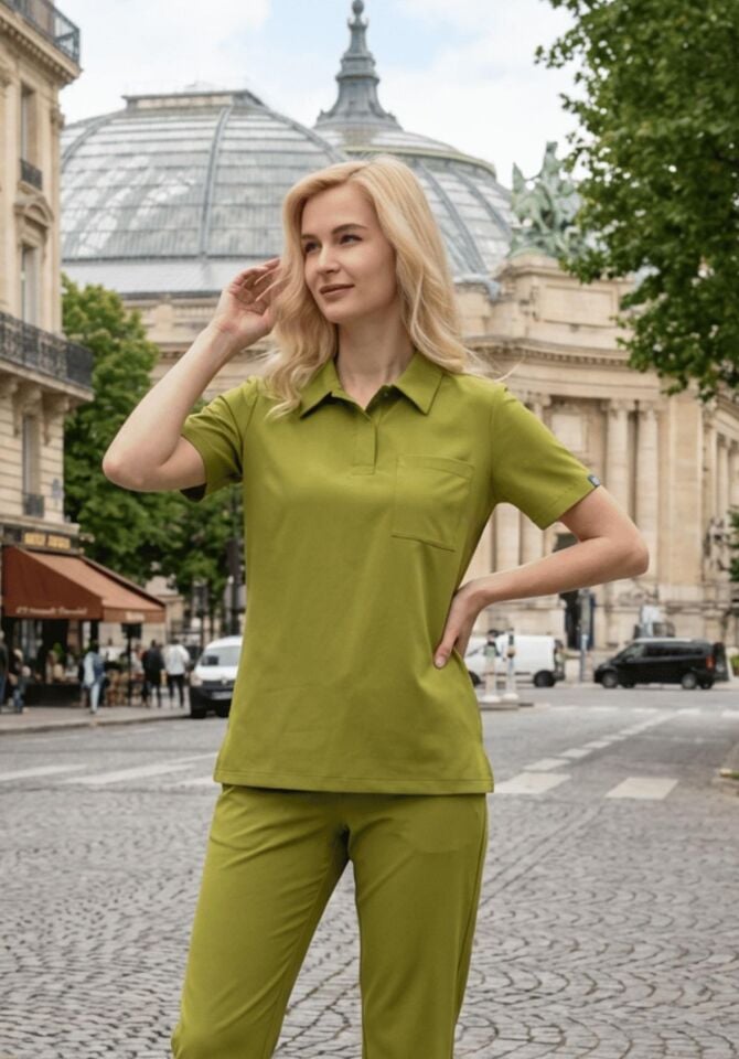 Kadın Paris Model Ceviz Yeşili Likralı Cerrahi Hemşire Doktor Hastane Takımı