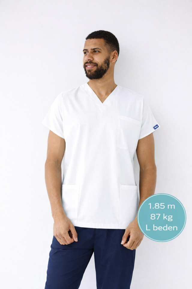 Üst Beyaz Alt Lacivert Likralı Hemşire Doktor Forması Unisex Cerrahi Takım Scrubs Üniforma