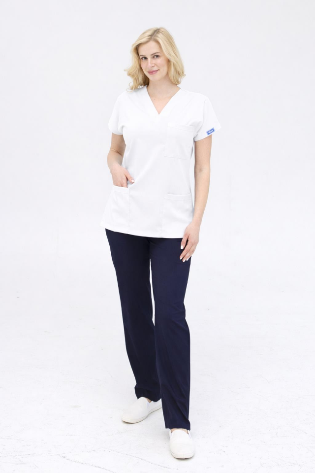 Üst Beyaz Alt Lacivert Likralı Hemşire Doktor Forması Unisex Cerrahi Takım Scrubs Üniforma