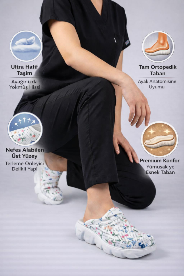 Sabo Terlik Ultra Hafif Hemşire Doktor Medikal Günlük Çiçekli Flora 7009