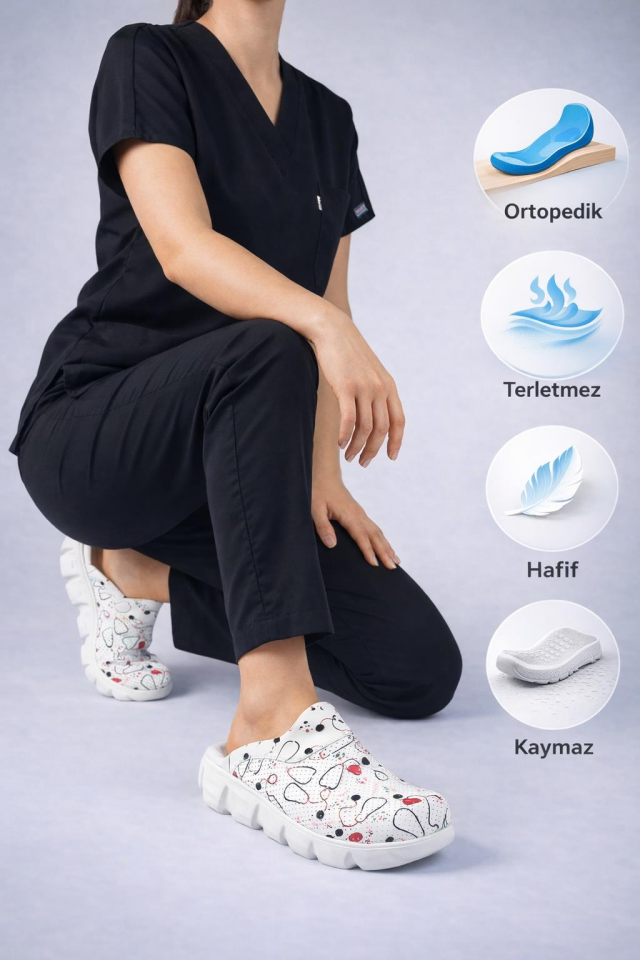 Sabo Terlik Ultra Hafif Hemşire Doktor Medikal Günlük Beyaz Steteskop Flora 7012