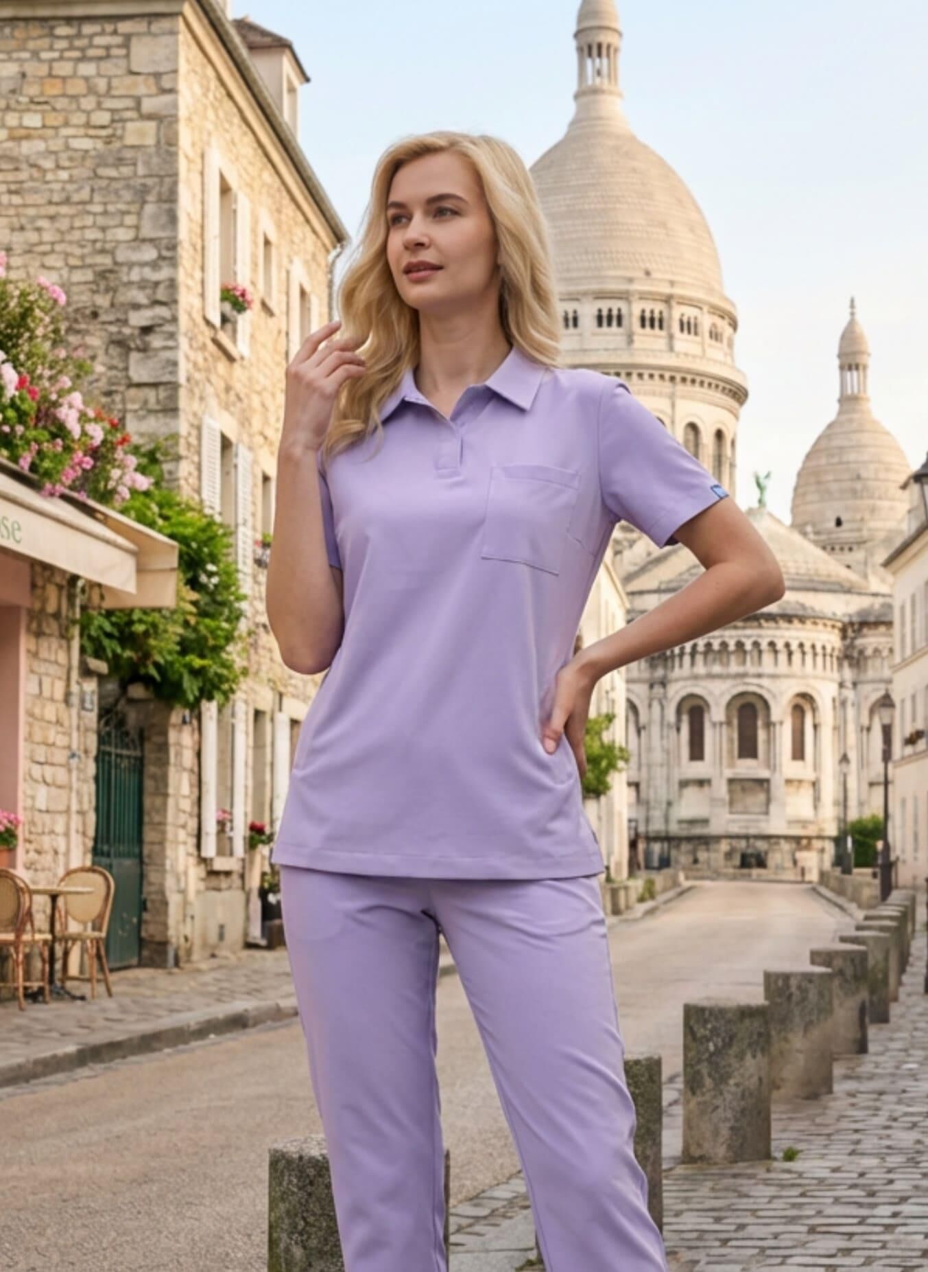 Kadın Paris Model Lila Likralı Cerrahi Hemşire Doktor Hastane Takımı