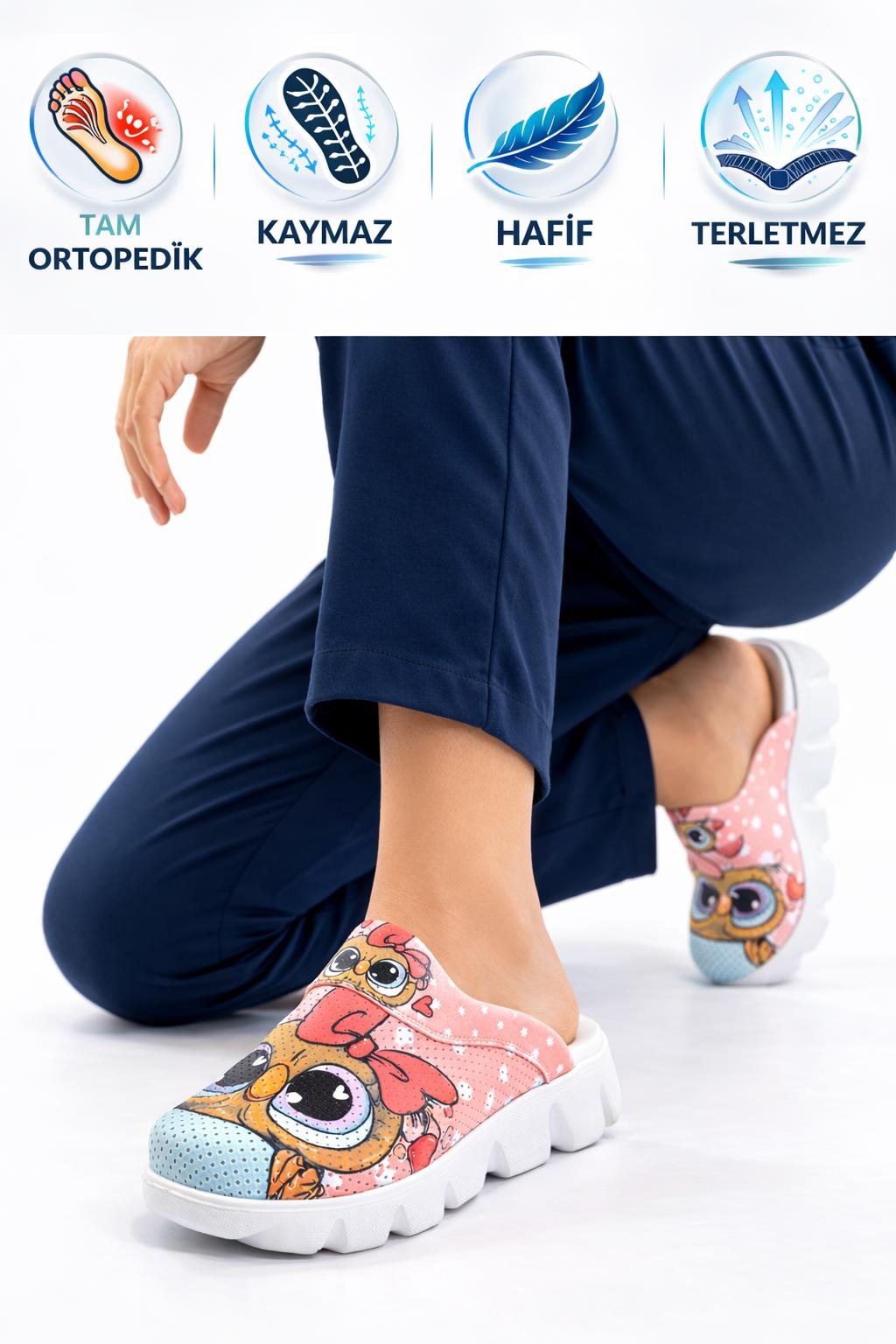 Sabo Terlik Ultra Hafif Hemşire Doktor Medikal Günlük Baykuş Flora 7026