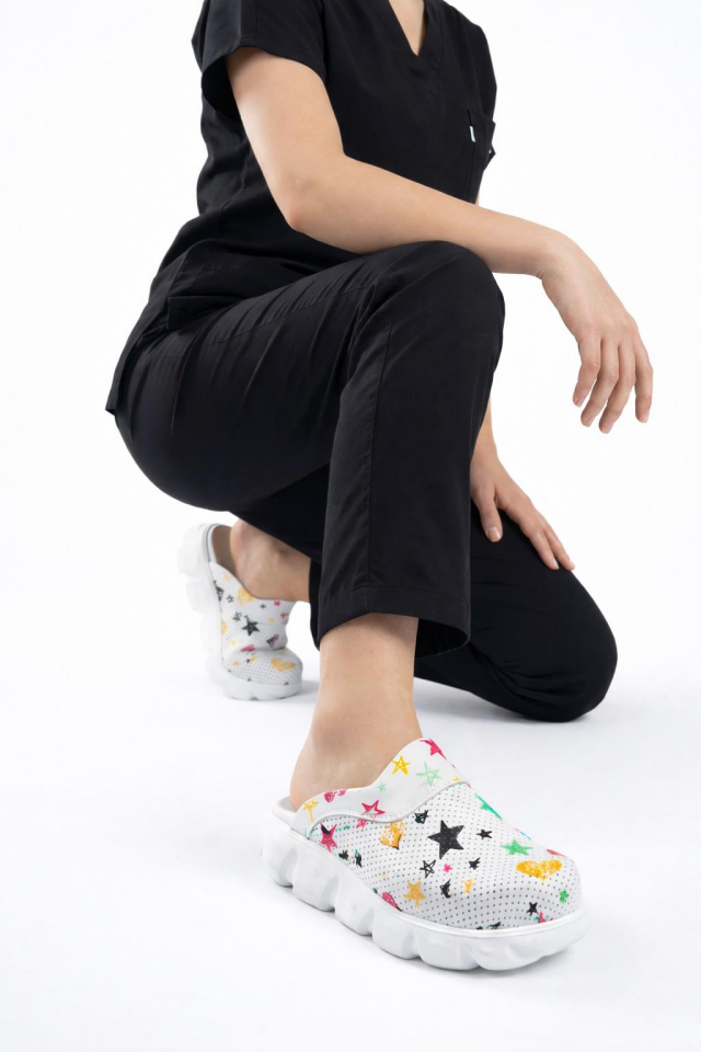 Sabo Terlik Ultra Hafif Hemşire Doktor Medikal Günlük Beyaz Yıldız Flora 7058