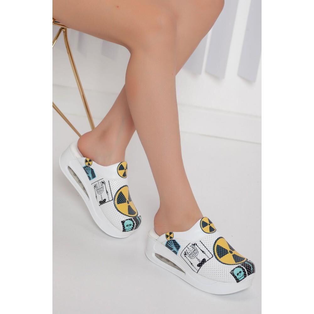 Air Taban Doktor Hemşire Hastane Aşçı Terliği Desenli 947 Beyaz