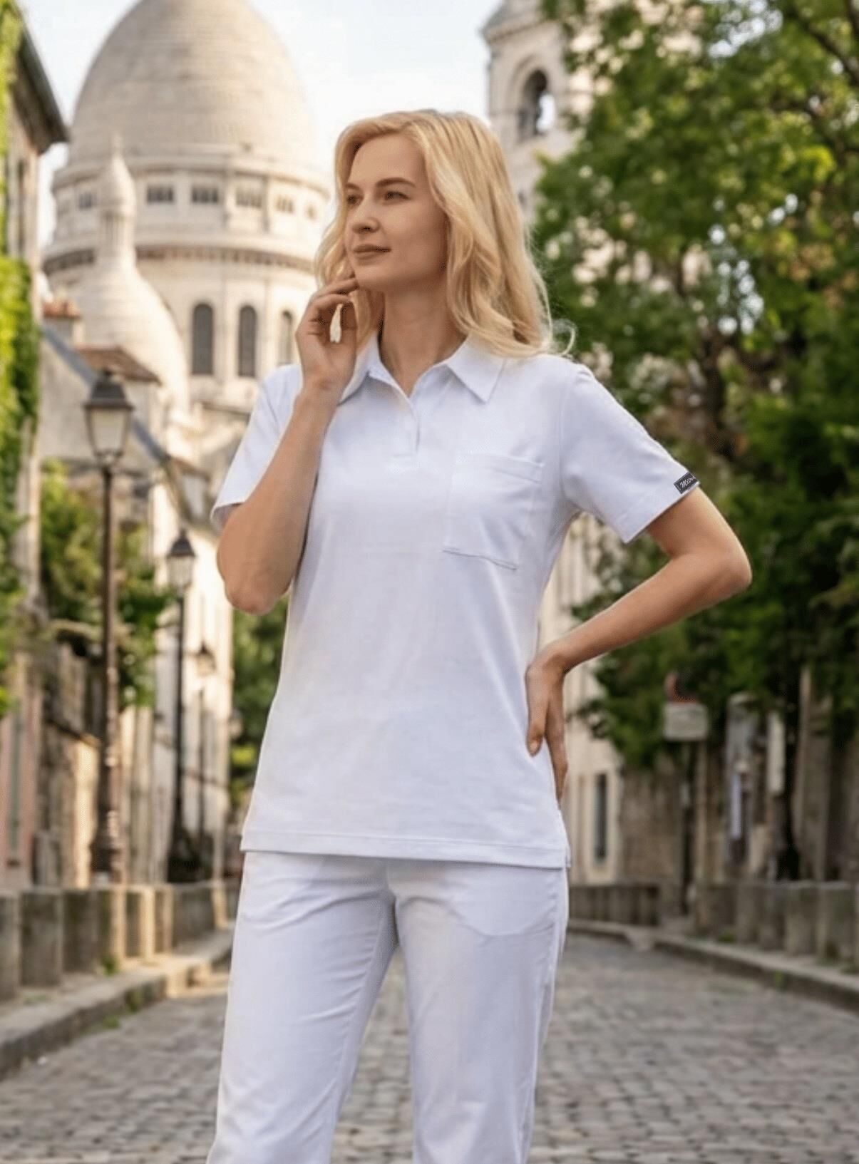 Kadın Paris Model Beyaz Likralı Cerrahi Hemşire Doktor Hastane Tek Üst