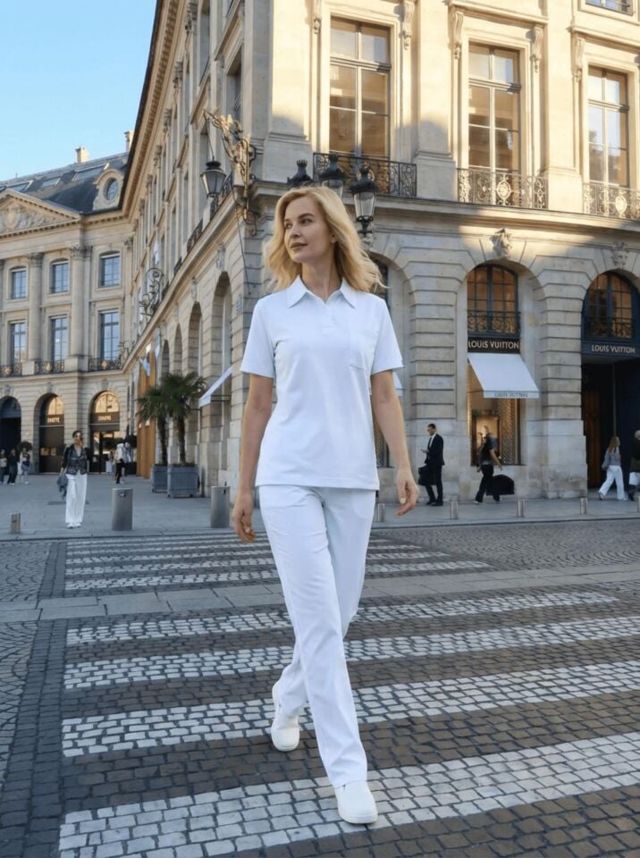 Kadın Paris Model Beyaz Likralı Cerrahi Hemşire Doktor Hastane Tek Üst