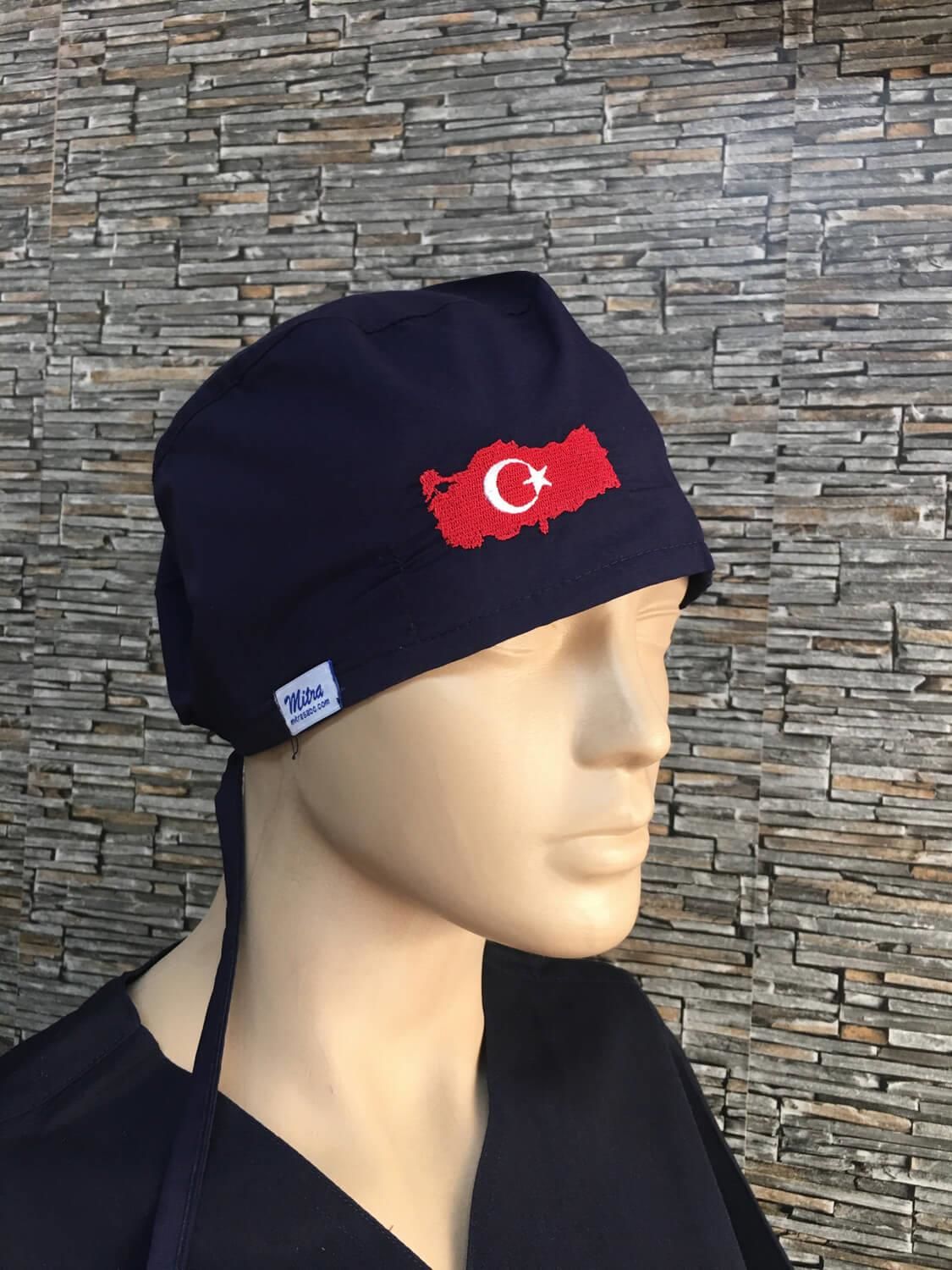 Türk Bayrağı Desenli Lacivert Bone