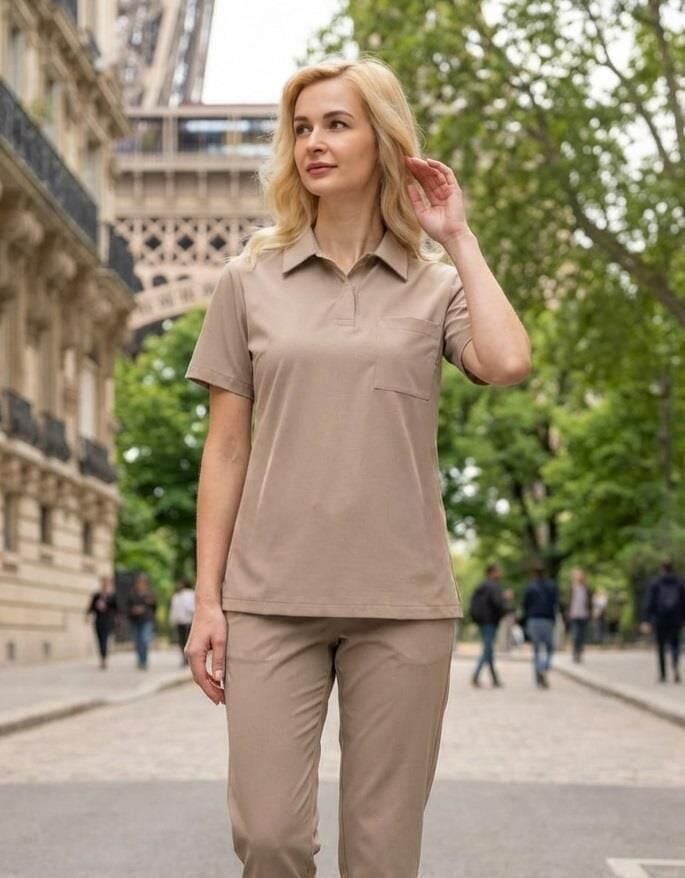 Kadın Paris Model Bej Likralı Cerrahi Hemşire Doktor Hastane Takımı