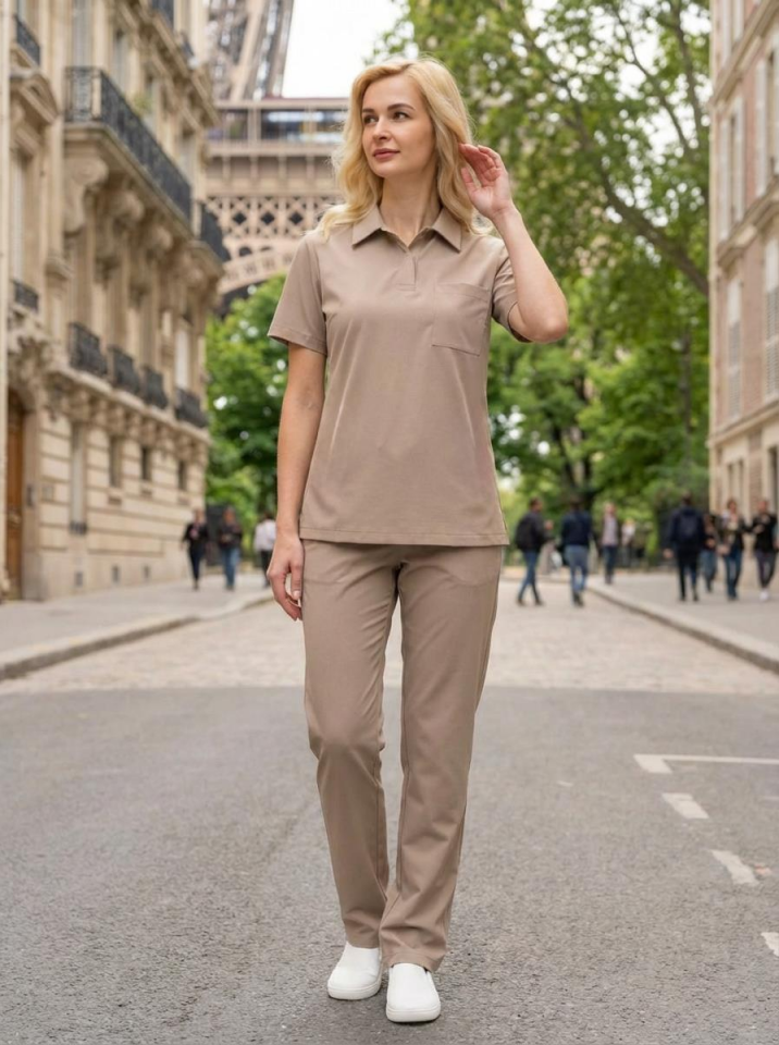 Kadın Paris Model Bej Likralı Cerrahi Hemşire Doktor Hastane Takımı