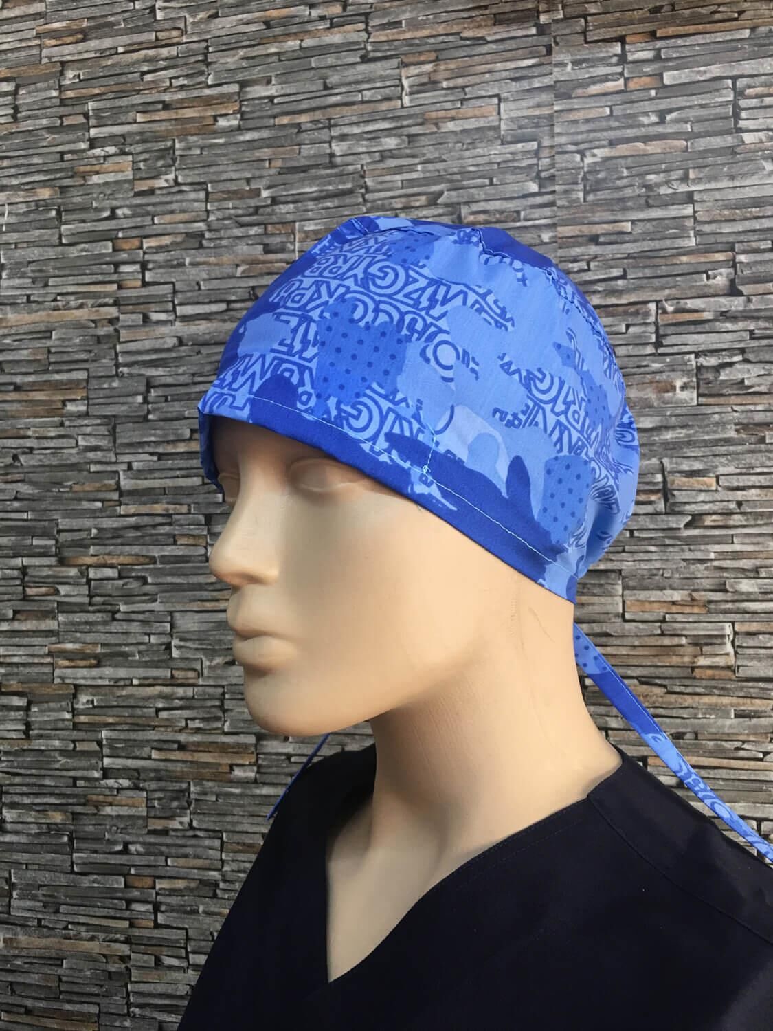 Yazı Desenli Mavi Bone