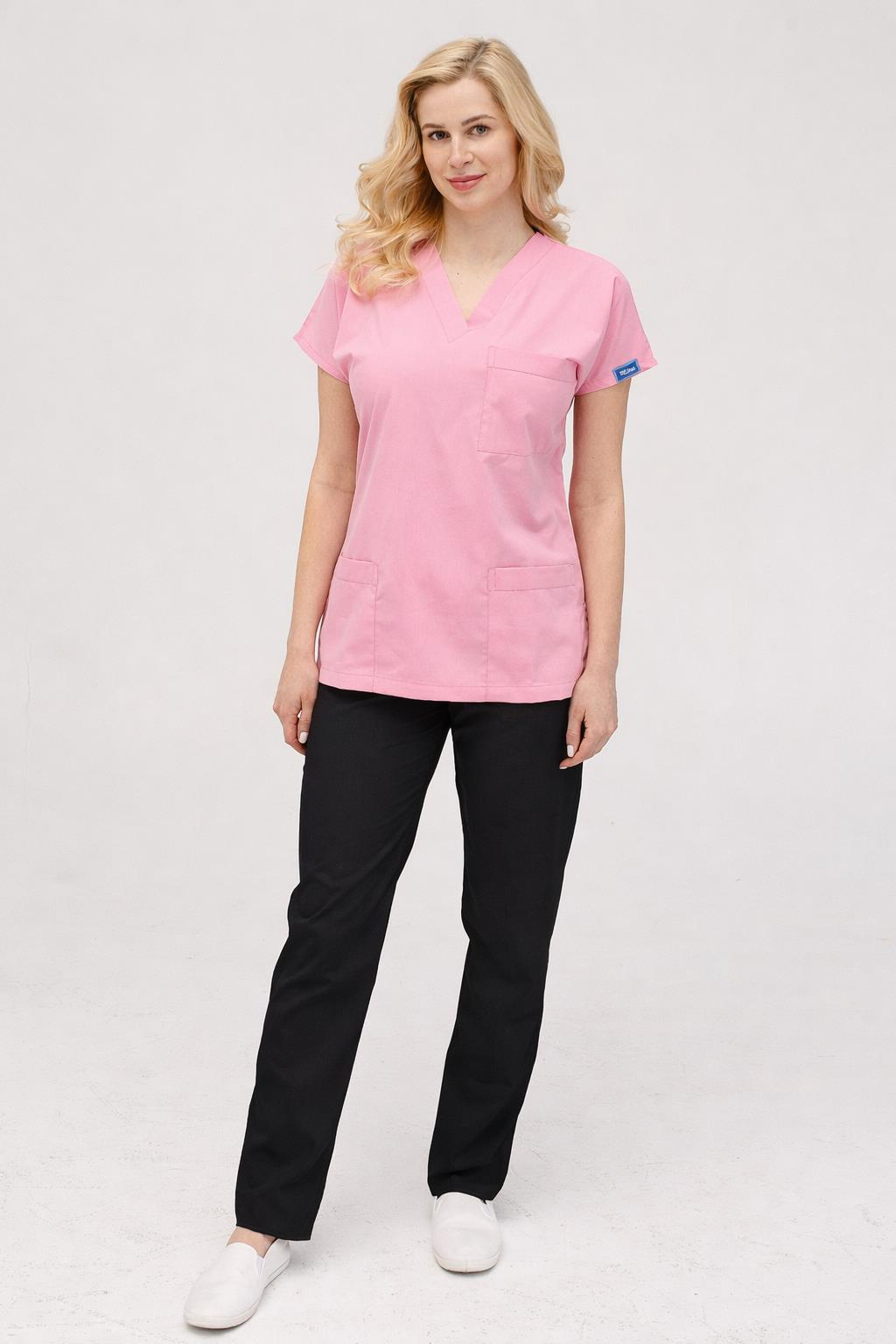 Üst Pembe Alt Siyah Likralı Hemşire Doktor Forması Unisex Cerrahi Takım Mitra Set Scrubs Üniforma