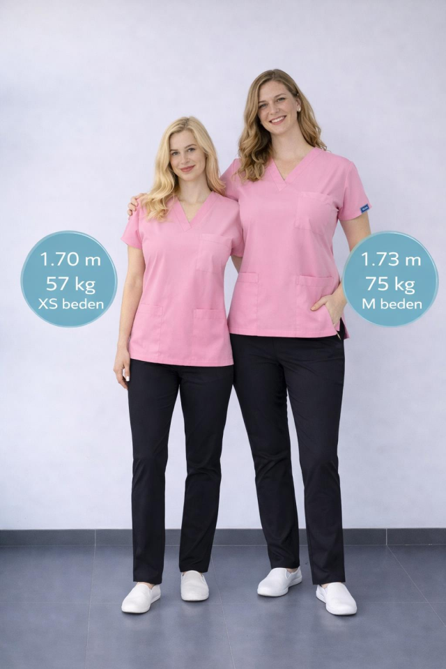 Üst Pembe Alt Siyah Likralı Hemşire Doktor Forması Unisex Cerrahi Takım Mitra Set Scrubs Üniforma