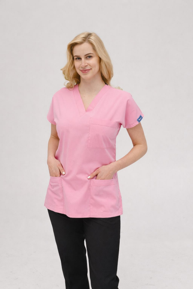 Üst Pembe Alt Siyah Likralı Hemşire Doktor Forması Unisex Cerrahi Takım Mitra Set Scrubs Üniforma
