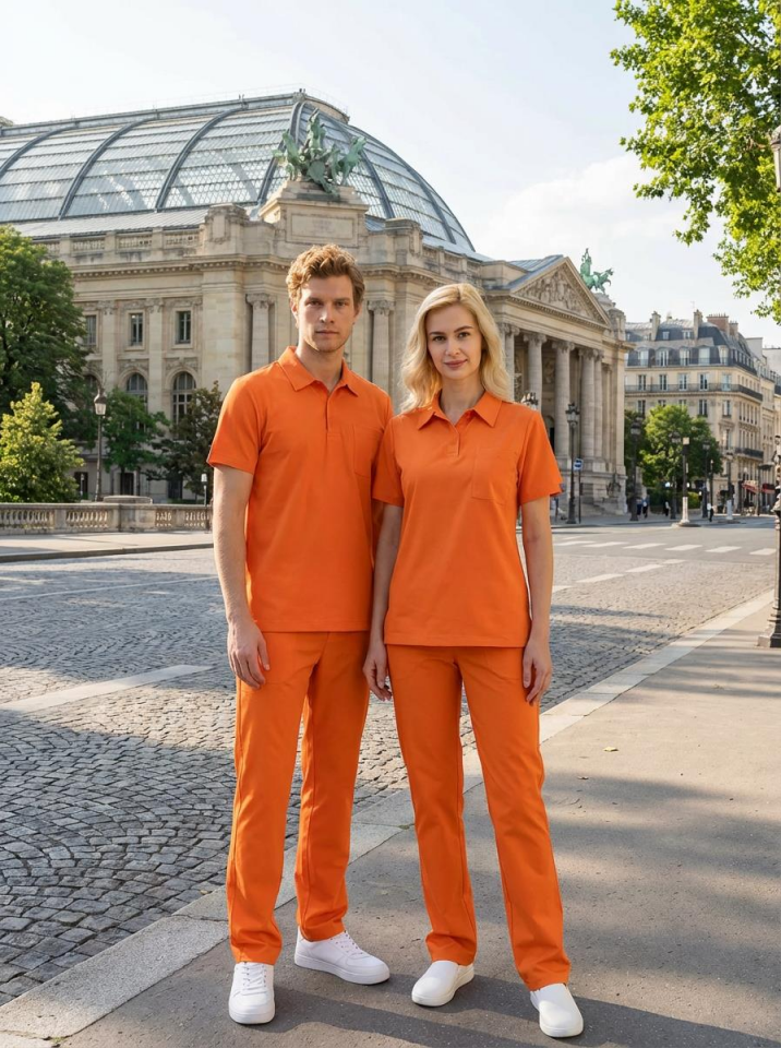 Erkek Paris Model Turuncu Likralı Cerrahi Hemşire Doktor Hastane Takımı