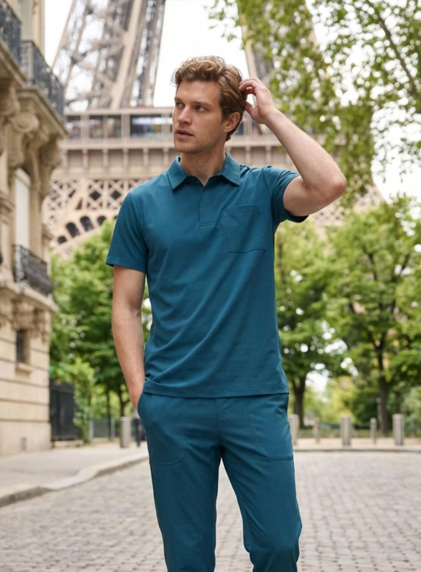 Erkek Paris Model Petrol Yeşili Likralı Cerrahi Hemşire Doktor Hastane Takımı