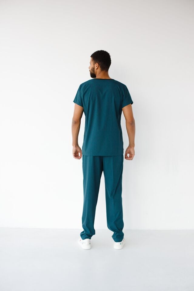 Erkek Likralı Yarasa Kol Hemşire Doktor Takım Petrol Yeşili