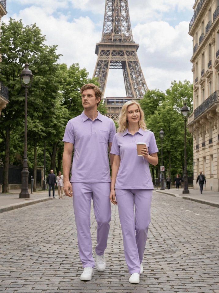 Erkek Paris Model Lila Likralı Cerrahi Hemşire Doktor Hastane Takımı