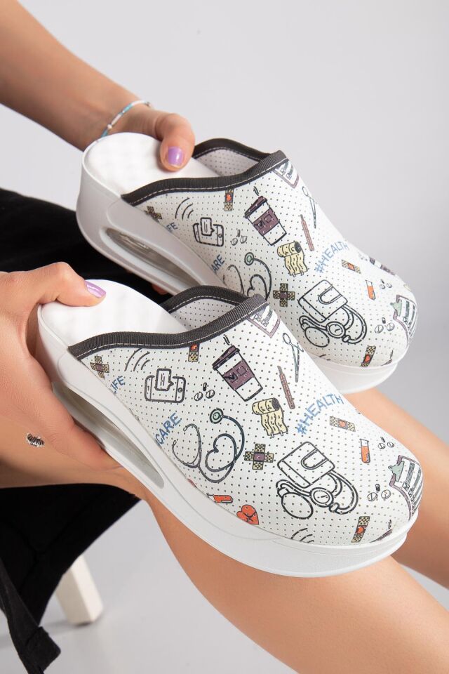 Air Taban Doktor Hemşire Hastane Aşçı Terliği Desenli 992