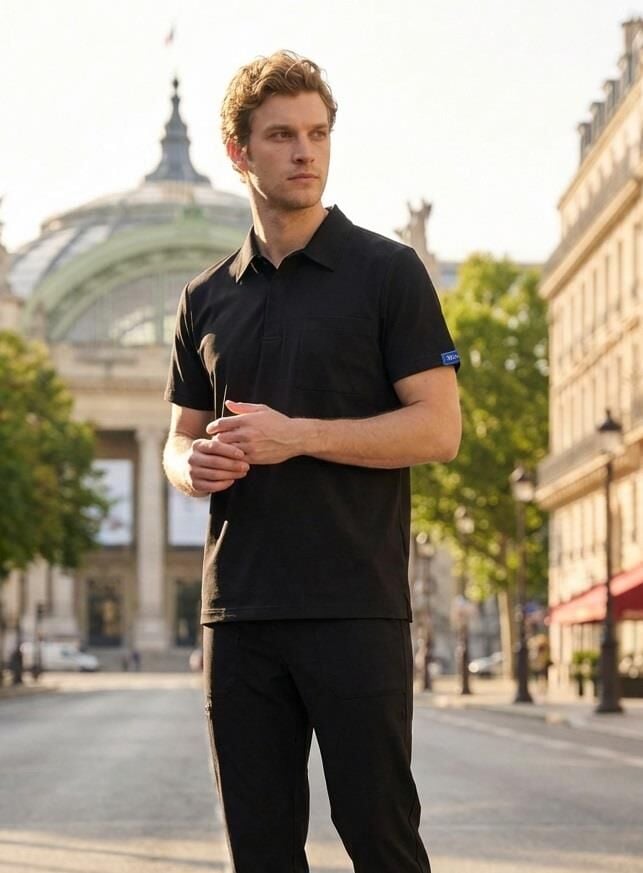 Erkek Paris Model Siyah Likralı Cerrahi Hemşire Doktor Hastane Takımı