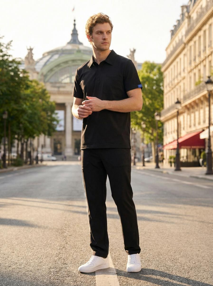 Erkek Paris Model Siyah Likralı Cerrahi Hemşire Doktor Hastane Takımı