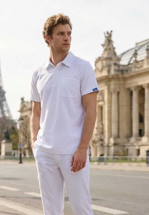 Erkek Paris Model Beyaz Likralı Cerrahi Hemşire Doktor Hastane Takımı