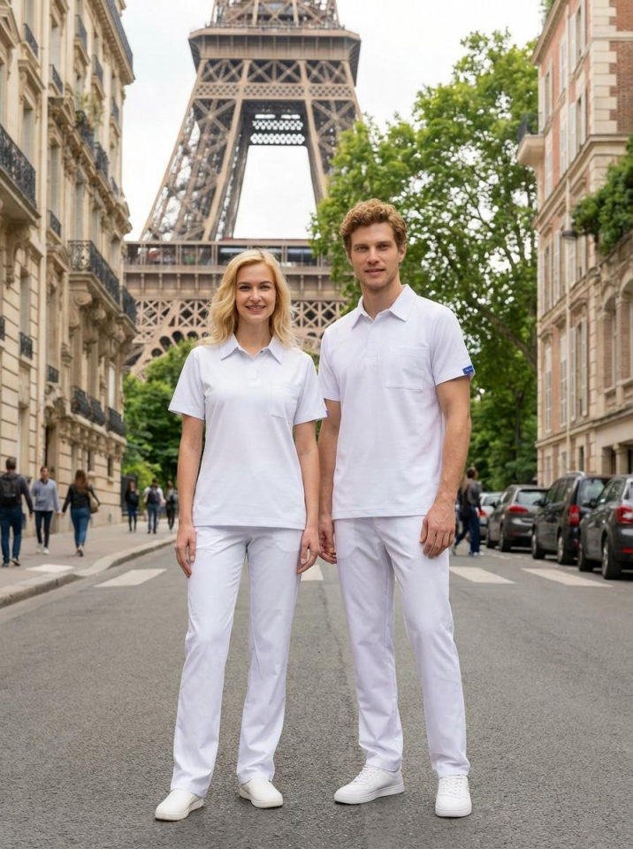 Erkek Paris Model Beyaz Likralı Cerrahi Hemşire Doktor Hastane Takımı
