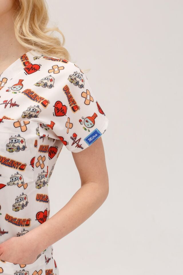 Kadın Likralı Yarasa Kol Hemşire Doktor Desenli Tek Üst Forma