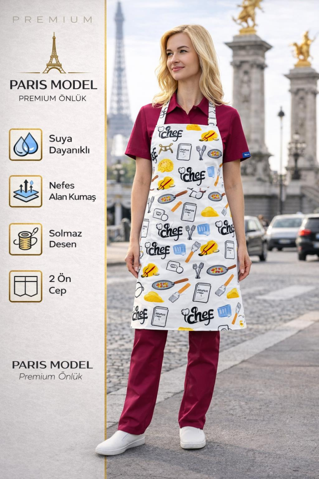 Mutfak Önlüğü – Mutfak Temalı, Suya Dayanıklı, 2 Geniş Cepli Renkli Önlük