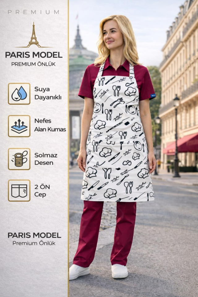 Mutfak Önlüğü – Mutfak Temalı, Suya Dayanıklı, 2 Geniş Cepli Renkli Önlük