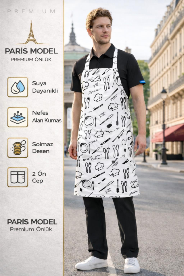 Mutfak Önlüğü – Mutfak Temalı, Suya Dayanıklı, 2 Geniş Cepli Renkli Önlük