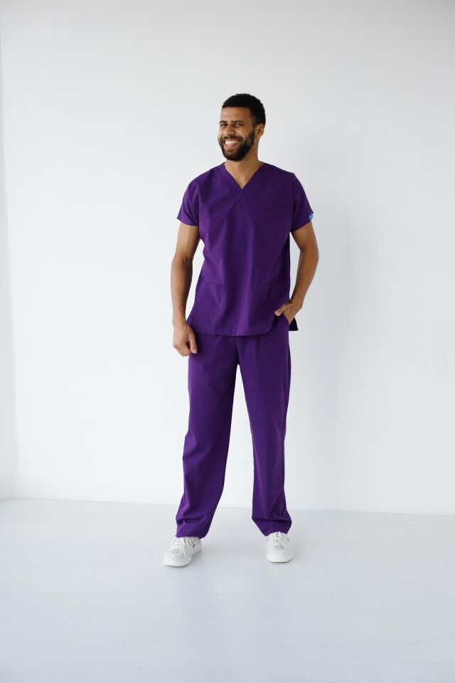 Erkek Likralı Yarasa Kol Hemşire Doktor Takım Koyu Mor