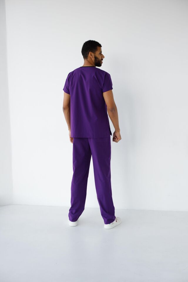 Erkek Likralı Yarasa Kol Hemşire Doktor Takım Koyu Mor