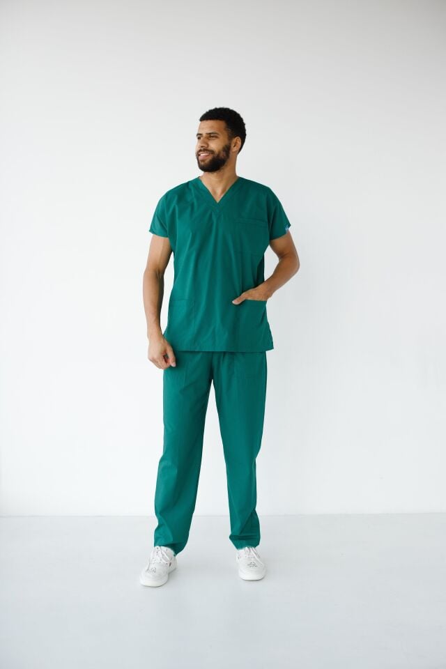 Erkek Likralı Yarasa Kol Hemşire Doktor Takım Ameliyathane Yeşili