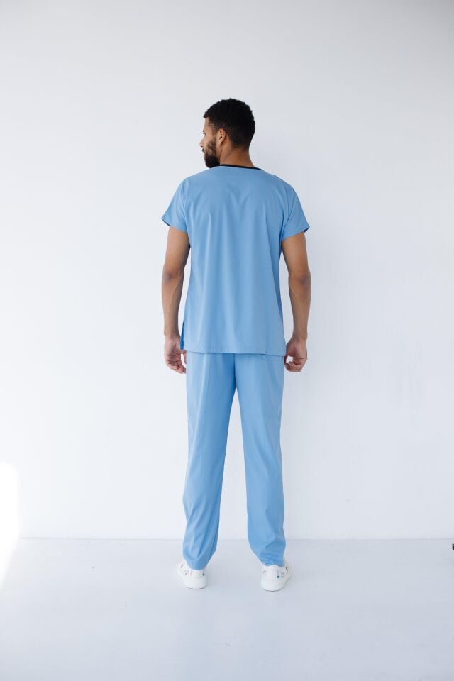 Erkek Likralı Yarasa Kol Hemşire Doktor Takım Açık Mavi