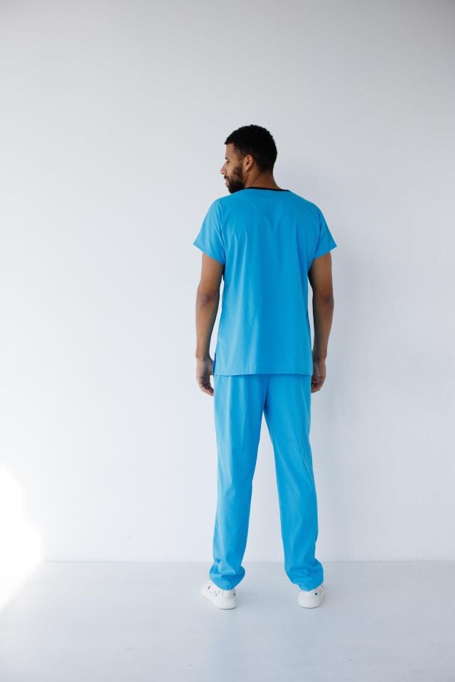 Erkek Likralı Yarasa Kol Hemşire Doktor Takım Turkuaz