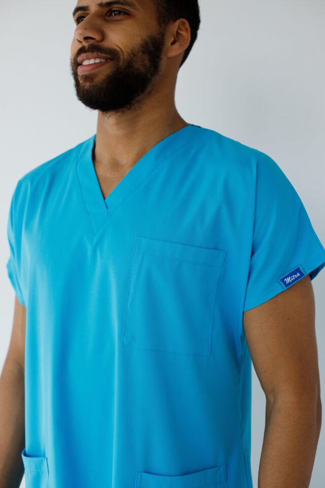 Erkek Likralı Yarasa Kol Hemşire Doktor Takım Turkuaz