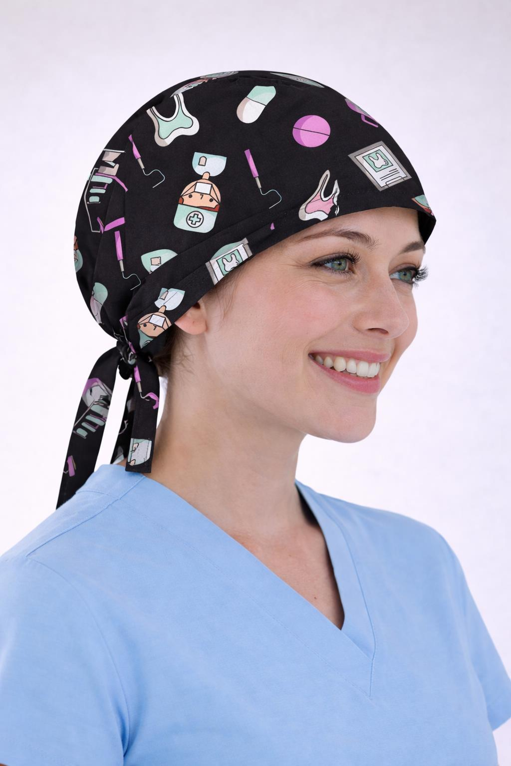 Cerrahi Bone Medikal Doktor Hemşire Hastane Bonesi Unisex -Siyah Diş